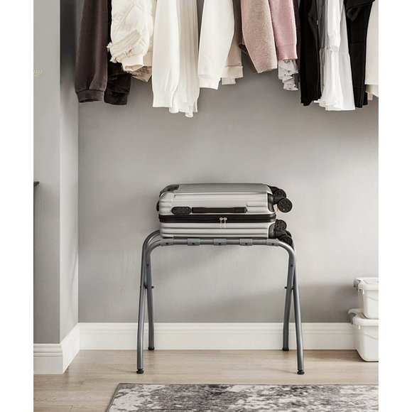 Luggage Rack Stand Suitcase Rack Folding Metal Gray Nylon Belt Rubber Feet - Picture 7 of 7